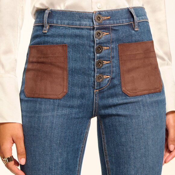 776. RAMY BROOK Cindy Faux Suede Trim Flare Jean Stretch $345 NWT Sz 26 - Picture 5 of 8